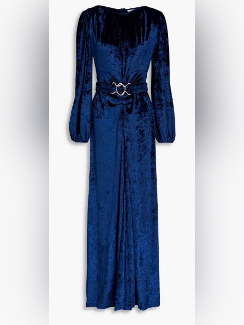 Ronny Kobo Navy Blue Velvet Evening Dress with Belt